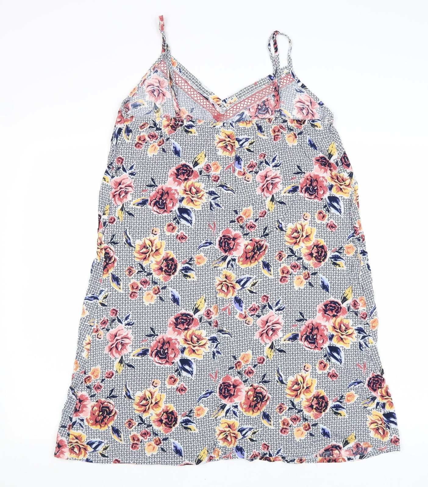 TU Womens Grey Floral Viscose Tank Dress Size 12 V-Neck Pullover