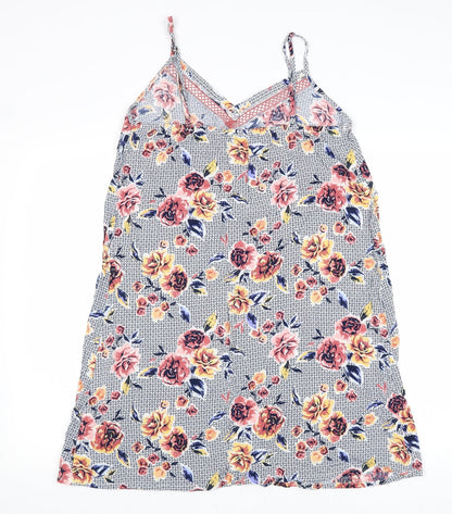 TU Womens Grey Floral Viscose Tank Dress Size 12 V-Neck Pullover