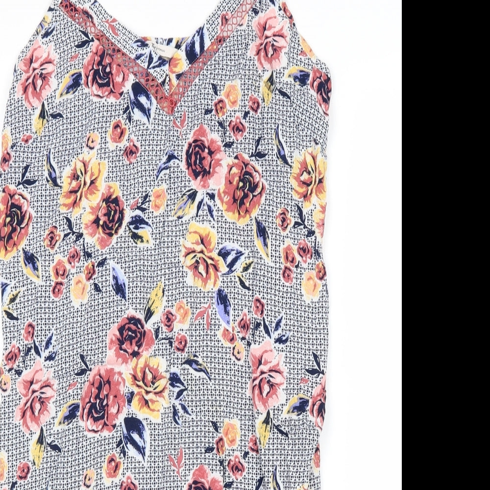 TU Womens Grey Floral Viscose Tank Dress Size 12 V-Neck Pullover