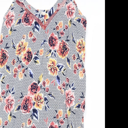 TU Womens Grey Floral Viscose Tank Dress Size 12 V-Neck Pullover