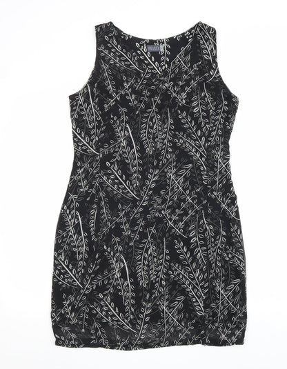 Fransa Womens Black Geometric Polyester A-Line Size M V-Neck Zip