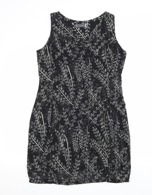 Fransa Womens Black Geometric Polyester A-Line Size M V-Neck Zip