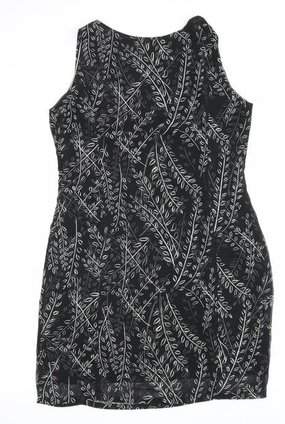 Fransa Womens Black Geometric Polyester A-Line Size M V-Neck Zip