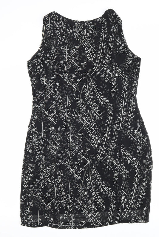 Fransa Womens Black Geometric Polyester A-Line Size M V-Neck Zip