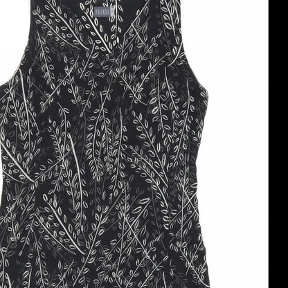 Fransa Womens Black Geometric Polyester A-Line Size M V-Neck Zip