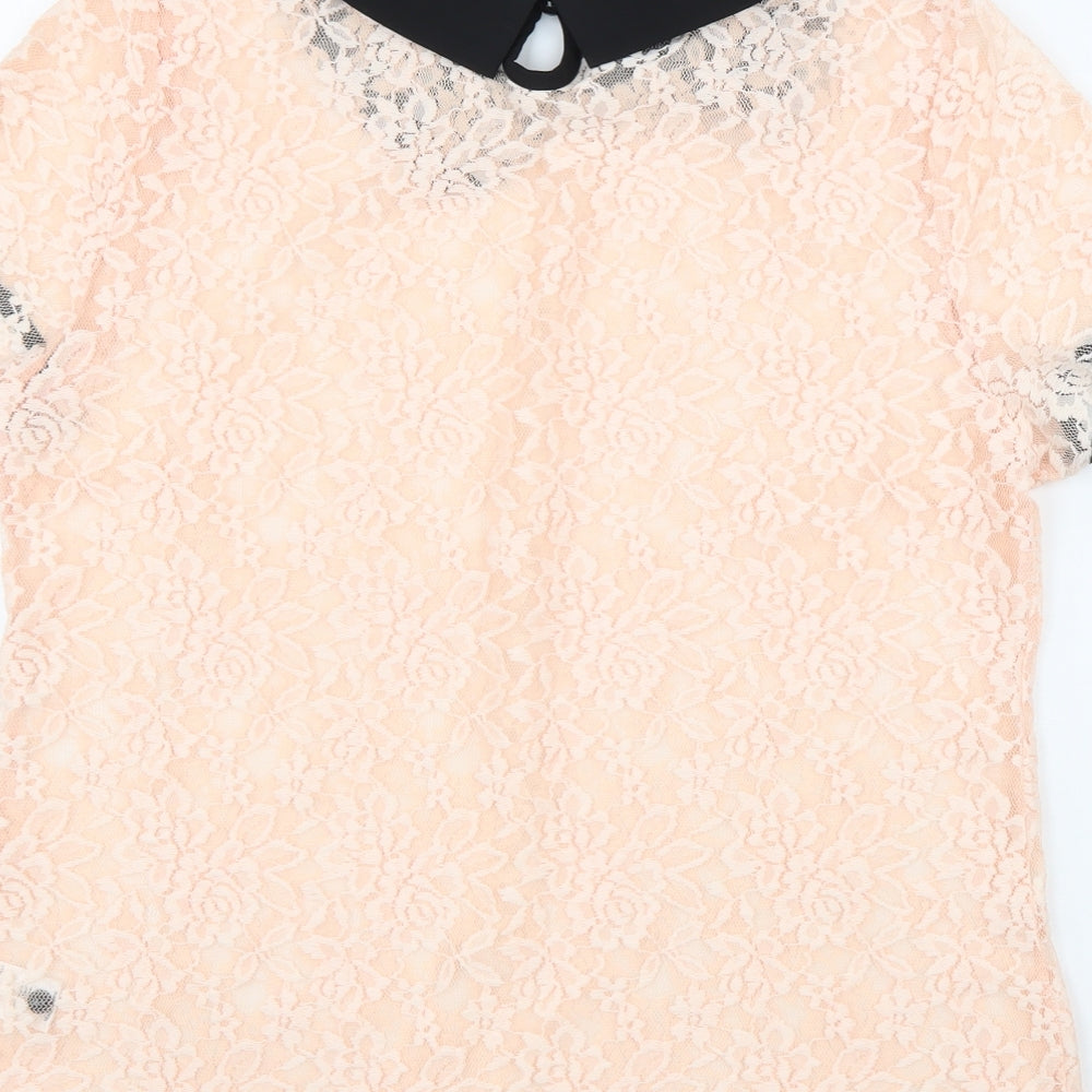 Womens UK Size L Allegra K Pink Basic Blouse