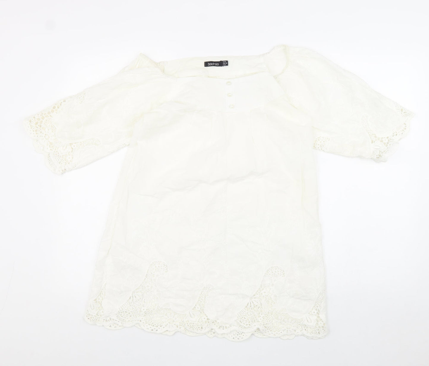 Boohoo Womens White 100% Cotton Shift Size 10 Off the Shoulder Pullover