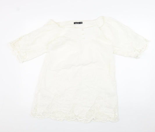 Boohoo Womens White 100% Cotton Shift Size 10 Off the Shoulder Pullover