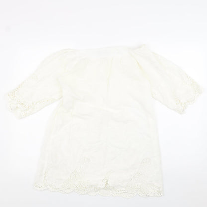 Boohoo Womens White 100% Cotton Shift Size 10 Off the Shoulder Pullover