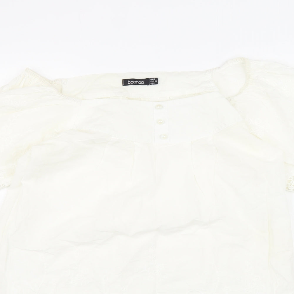 Boohoo Womens White 100% Cotton Shift Size 10 Off the Shoulder Pullover
