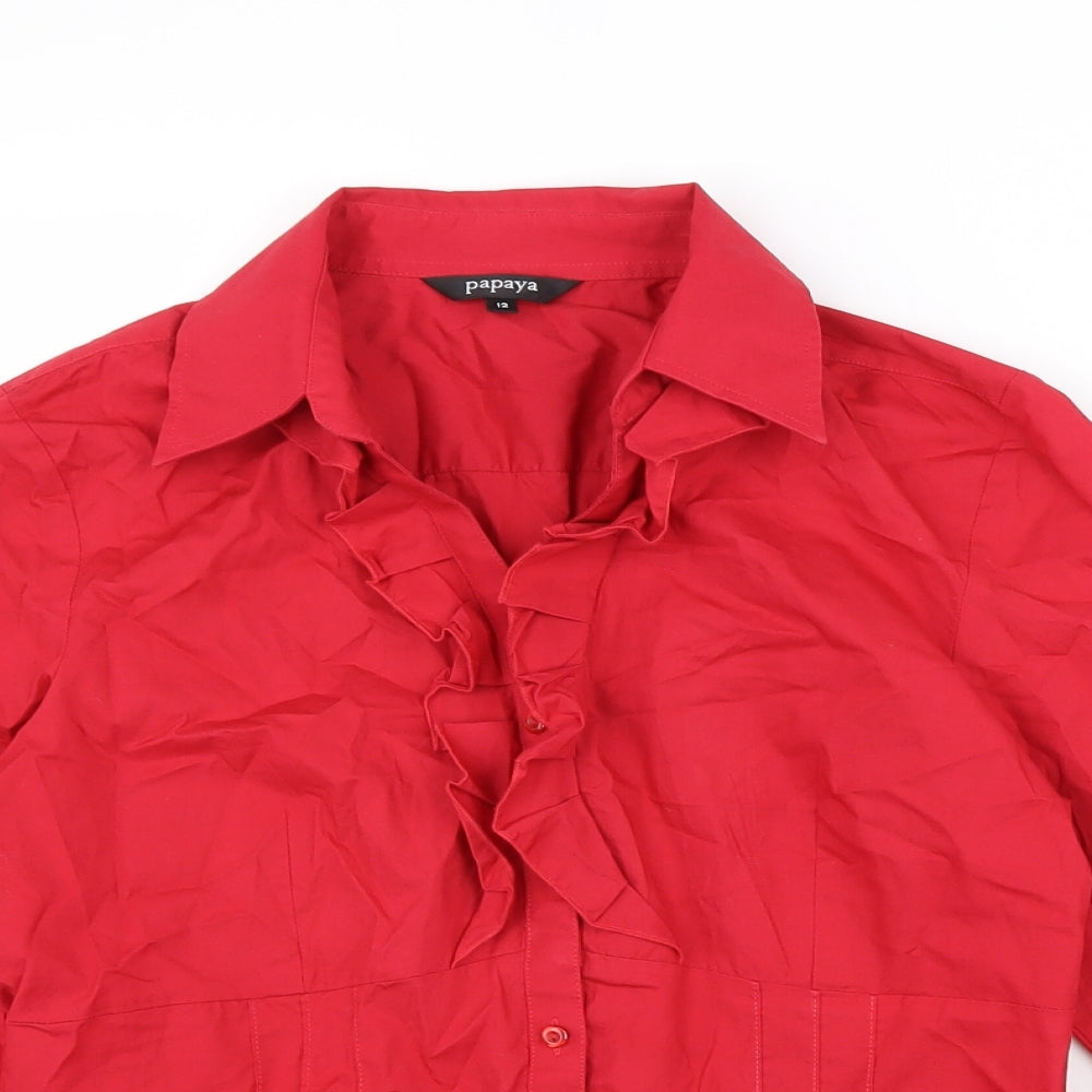 Womens UK Size 12 Papaya Red Basic Button-Up