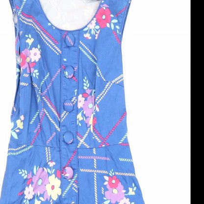 New Look Womens Blue Geometric Cotton A-Line Size 8 Round Neck Pullover