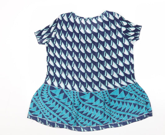 Autonomy Womens Blue Geometric Polyester Basic Blouse Size 12 Round Neck