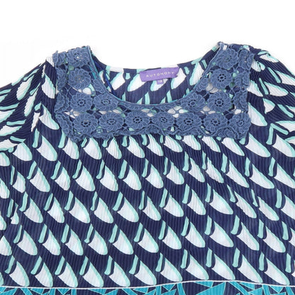 Autonomy Womens Blue Geometric Polyester Basic Blouse Size 12 Round Neck