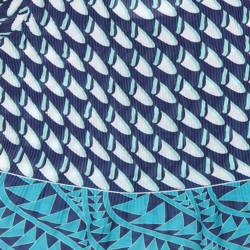 Autonomy Womens Blue Geometric Polyester Basic Blouse Size 12 Round Neck