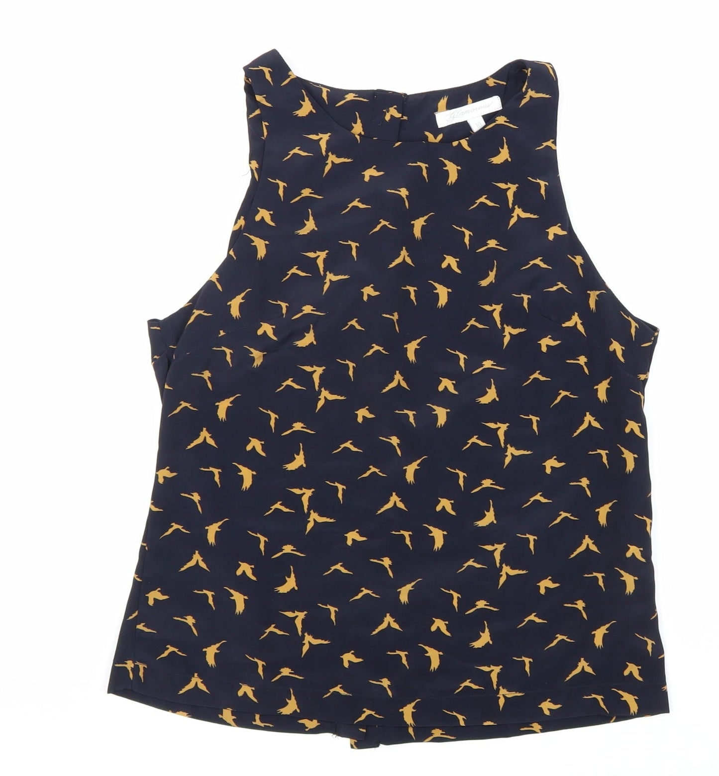 Glamorous Womens Black Geometric Polyester Basic Tank Size 10 Round Neck - Bird Pattern