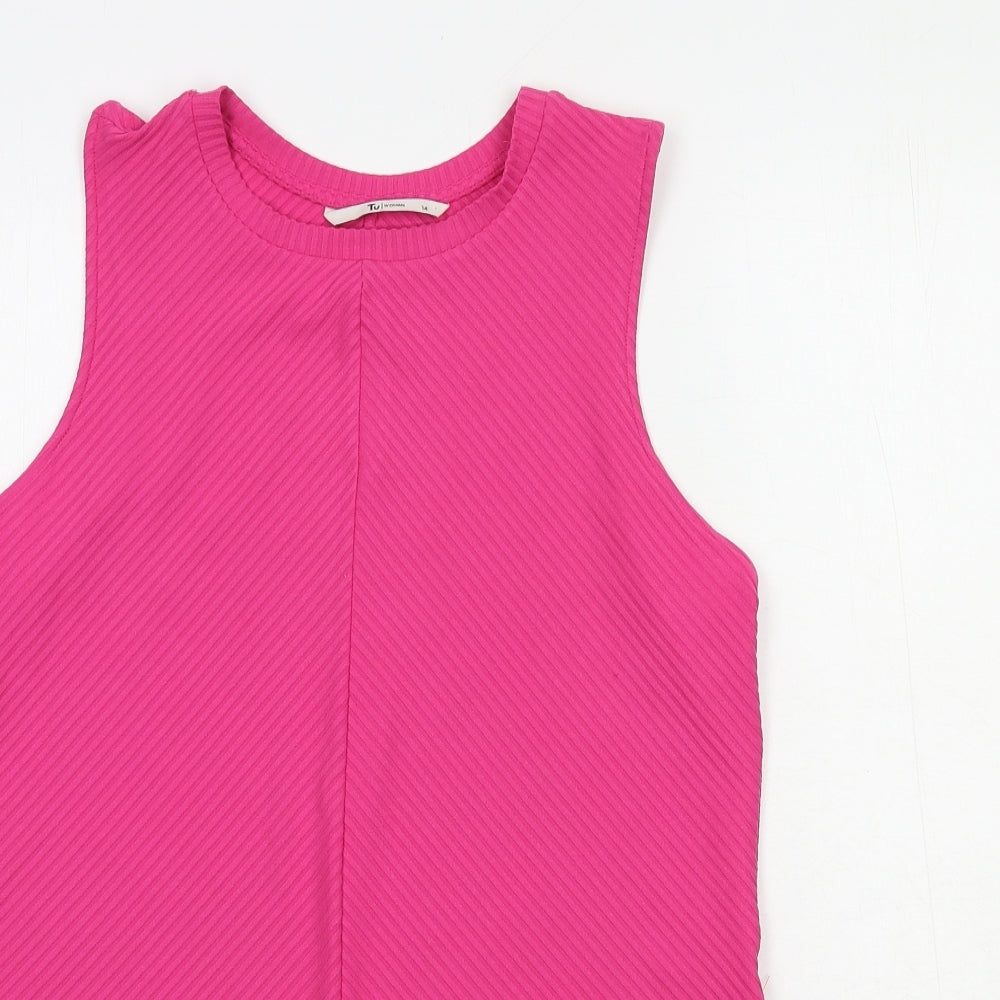 TU Womens Pink Cotton Basic Tank Size 14 Round Neck