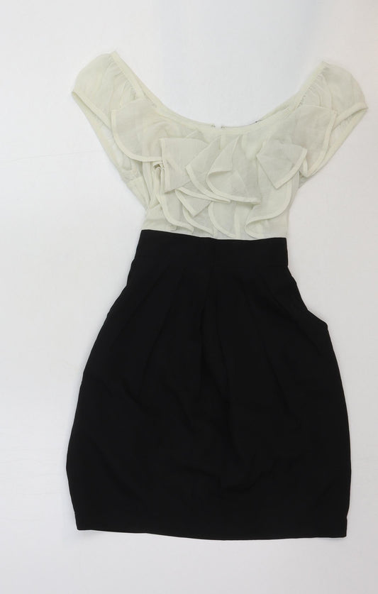 FOREVER 21 Womens Black Cotton Bodycon Size S Scoop Neck Zip