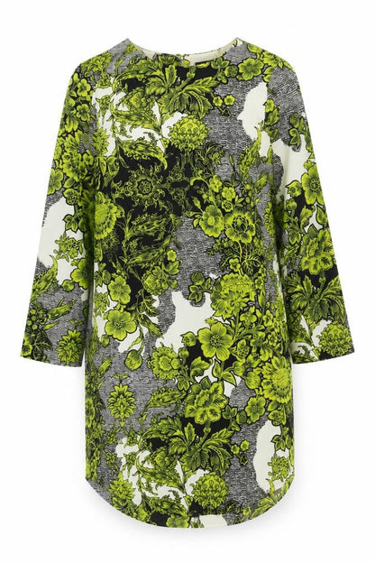 Topshop Womens Green Floral Viscose Shift Size 8 Round Neck Button