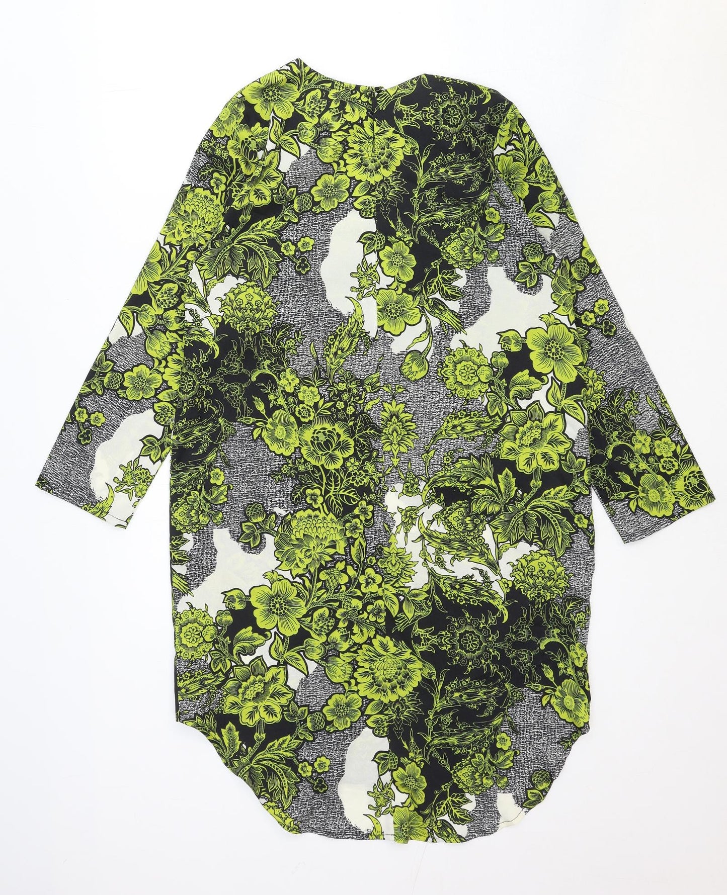 Topshop Womens Green Floral Viscose Shift Size 8 Round Neck Button