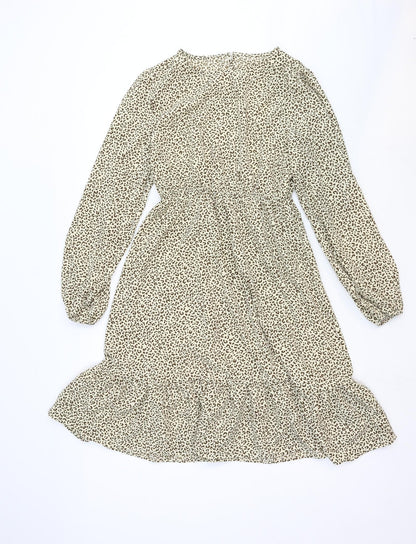 SheIn Womens Brown Animal Print Viscose A-Line Size S Round Neck Button - Leopard Pattern