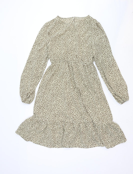 SheIn Womens Brown Animal Print Viscose A-Line Size S Round Neck Button - Leopard Pattern