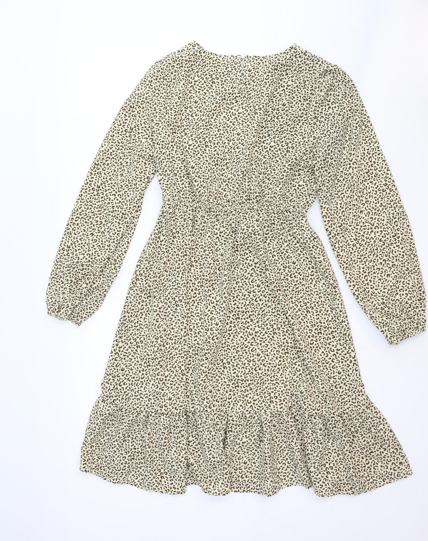 SheIn Womens Brown Animal Print Viscose A-Line Size S Round Neck Button - Leopard Pattern