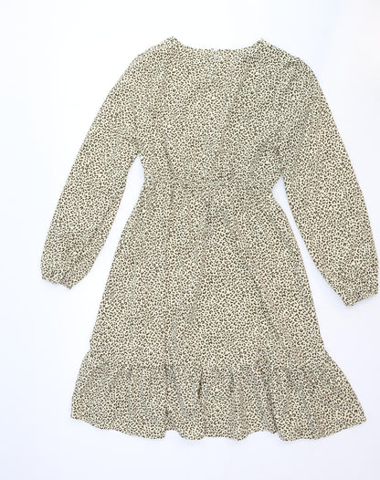 SheIn Womens Brown Animal Print Viscose A-Line Size S Round Neck Button - Leopard Pattern