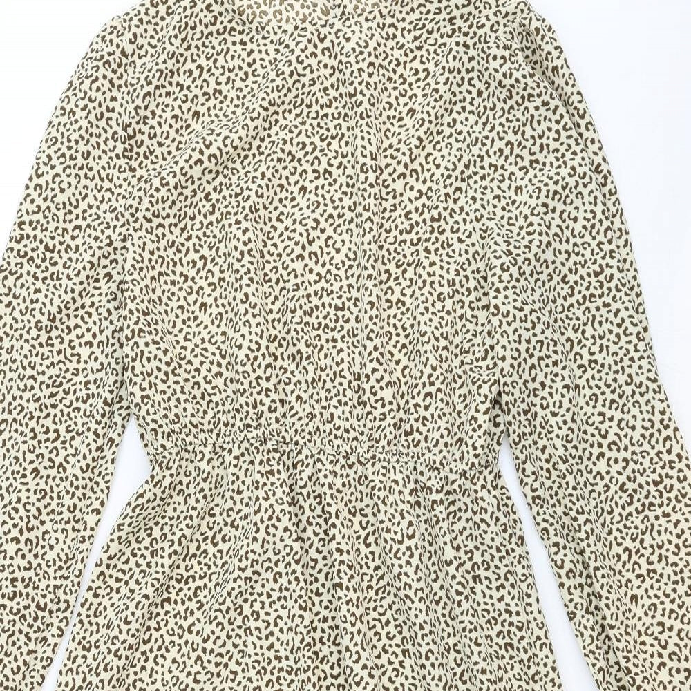 SheIn Womens Brown Animal Print Viscose A-Line Size S Round Neck Button - Leopard Pattern