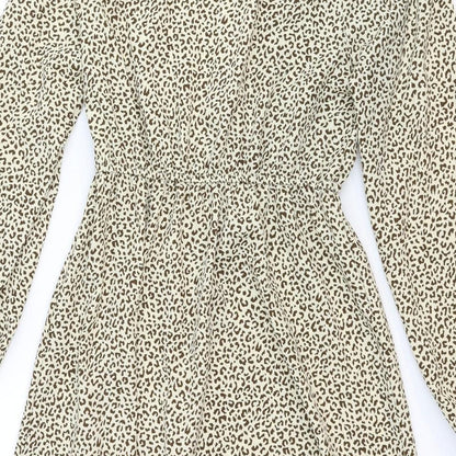 SheIn Womens Brown Animal Print Viscose A-Line Size S Round Neck Button - Leopard Pattern