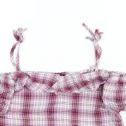 New Look Womens Red Plaid Cotton Basic Blouse Size 10 Off the Shoulder