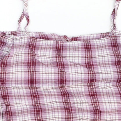 New Look Womens Red Plaid Cotton Basic Blouse Size 10 Off the Shoulder
