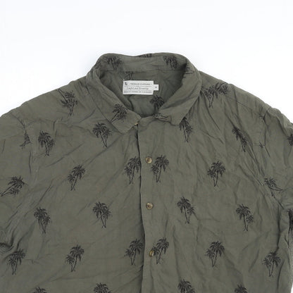 TU Mens Green Geometric Cotton Button-Up Size M Collared Button - Palm Tree