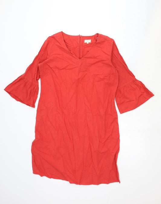 Milano Womens Red Cotton A-Line Size 12 V-Neck Zip