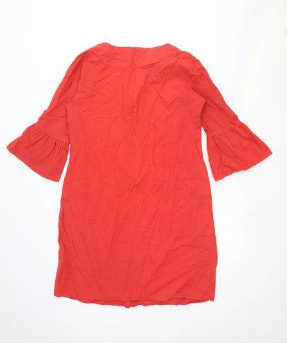 Milano Womens Red Cotton A-Line Size 12 V-Neck Zip