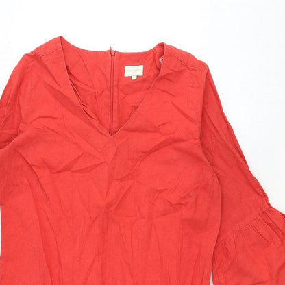 Milano Womens Red Cotton A-Line Size 12 V-Neck Zip