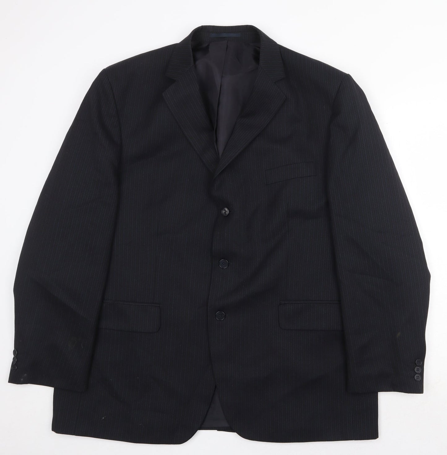 Mens UK Size 46 Pinstripe Regular Black Suit Jacket