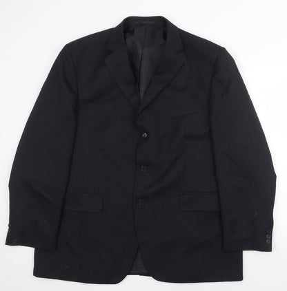 Mens UK Size 46 Pinstripe Regular Black Suit Jacket