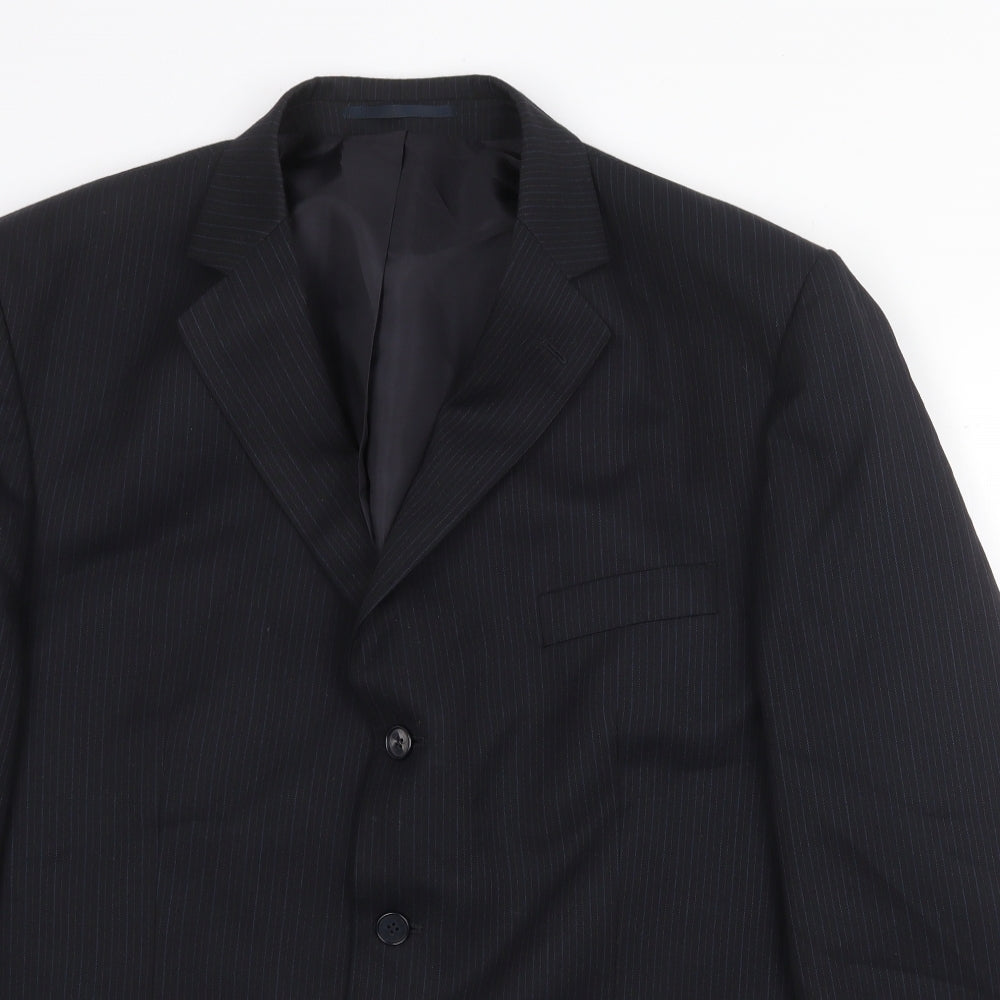 Mens UK Size 46 Pinstripe Regular Black Suit Jacket