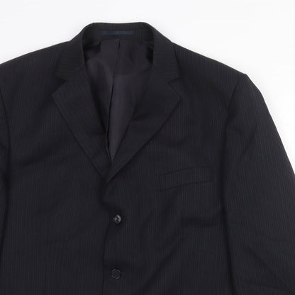 Mens UK Size 46 Pinstripe Regular Black Suit Jacket