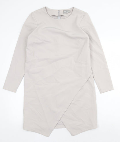 ASOS Womens Grey Polyester Shift Size 10 Round Neck Zip