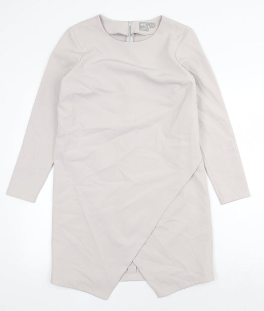 ASOS Womens Grey Polyester Shift Size 10 Round Neck Zip