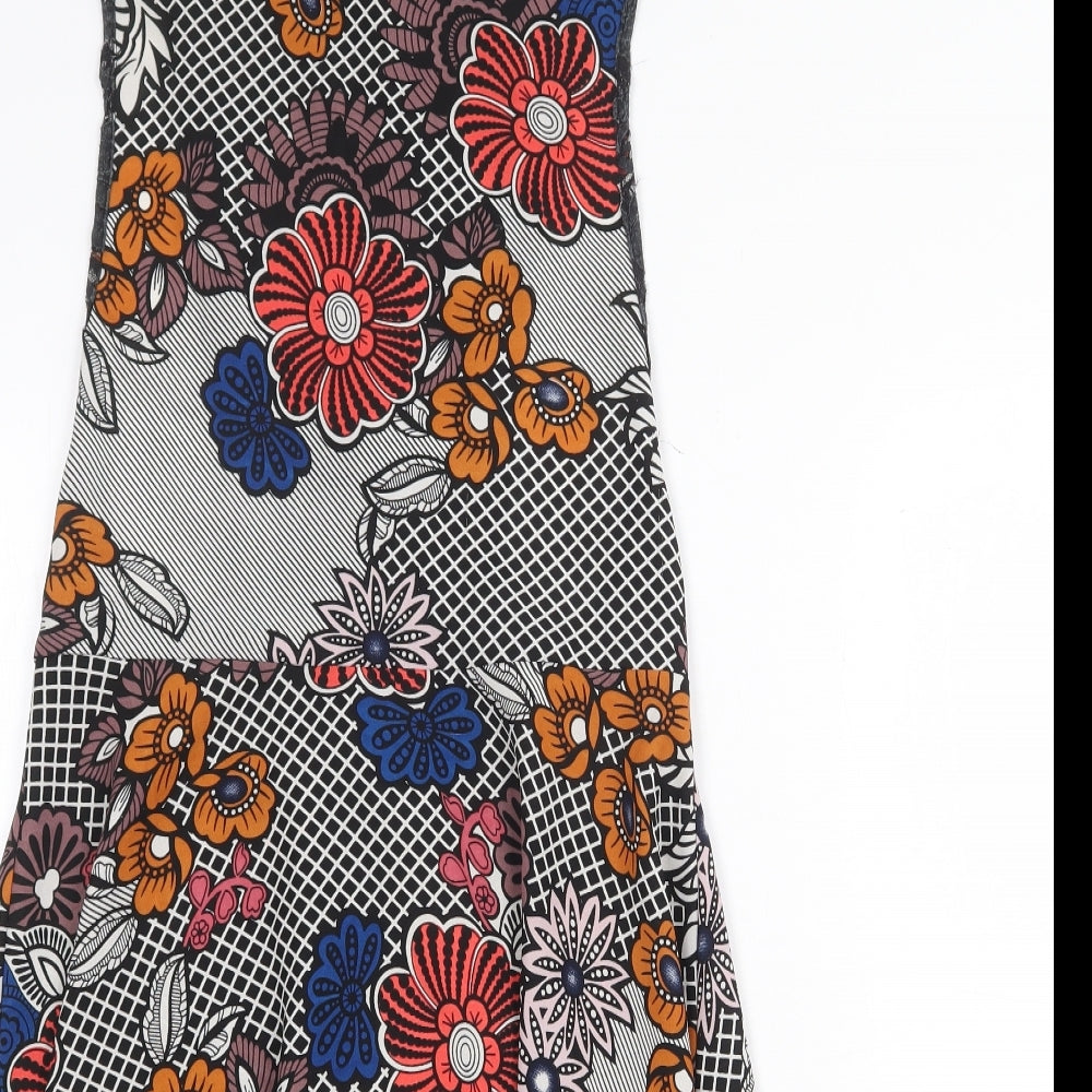 Glamorous Womens Multicoloured Floral Polyester A-Line Size M Scoop Neck Zip - Lace trim