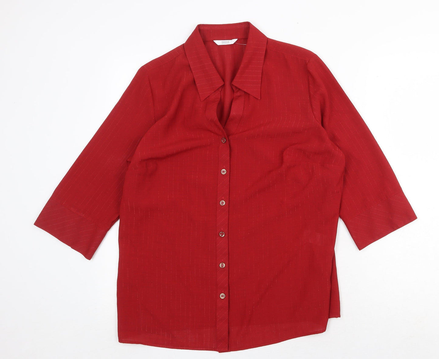 Womens UK Size 14 Marks and Spencer Red Basic Button-Up