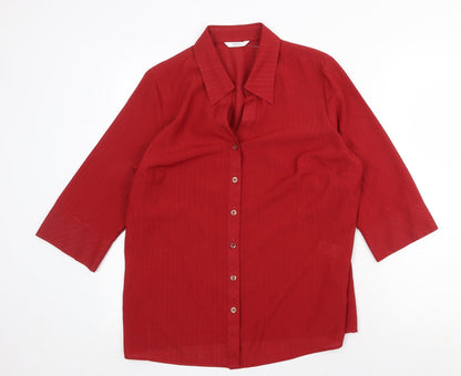Womens UK Size 14 Marks and Spencer Red Basic Button-Up