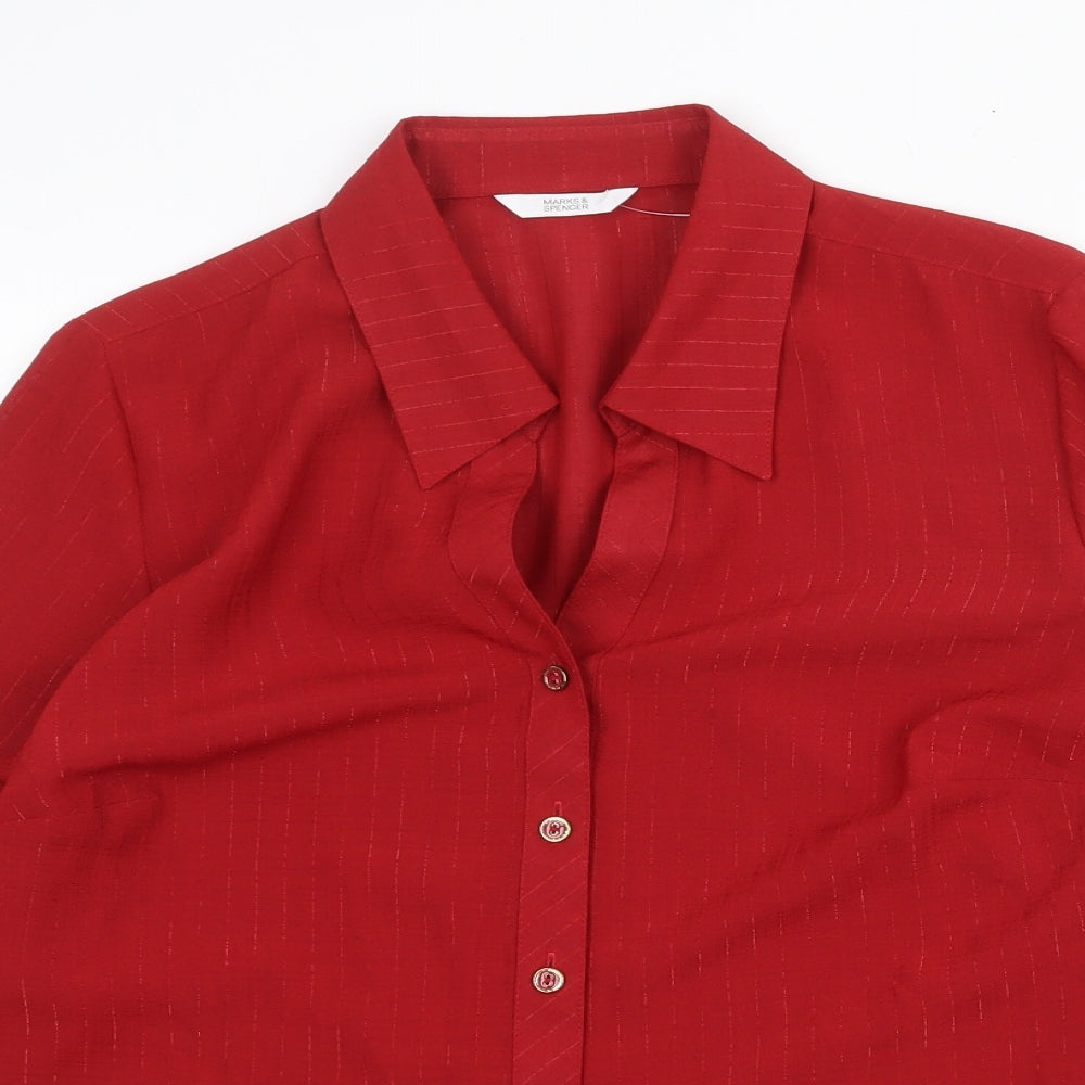 Womens UK Size 14 Marks and Spencer Red Basic Button-Up