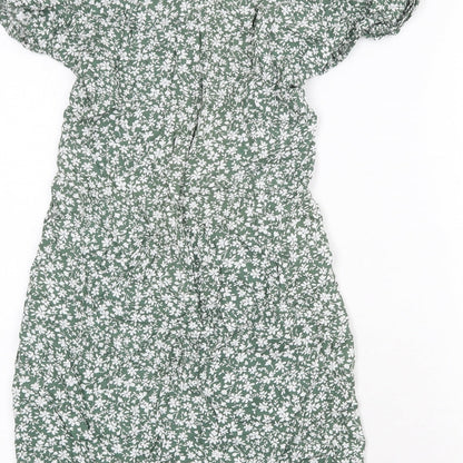 SheIn Womens Green Floral Polyester A-Line Size M Boat Neck Zip