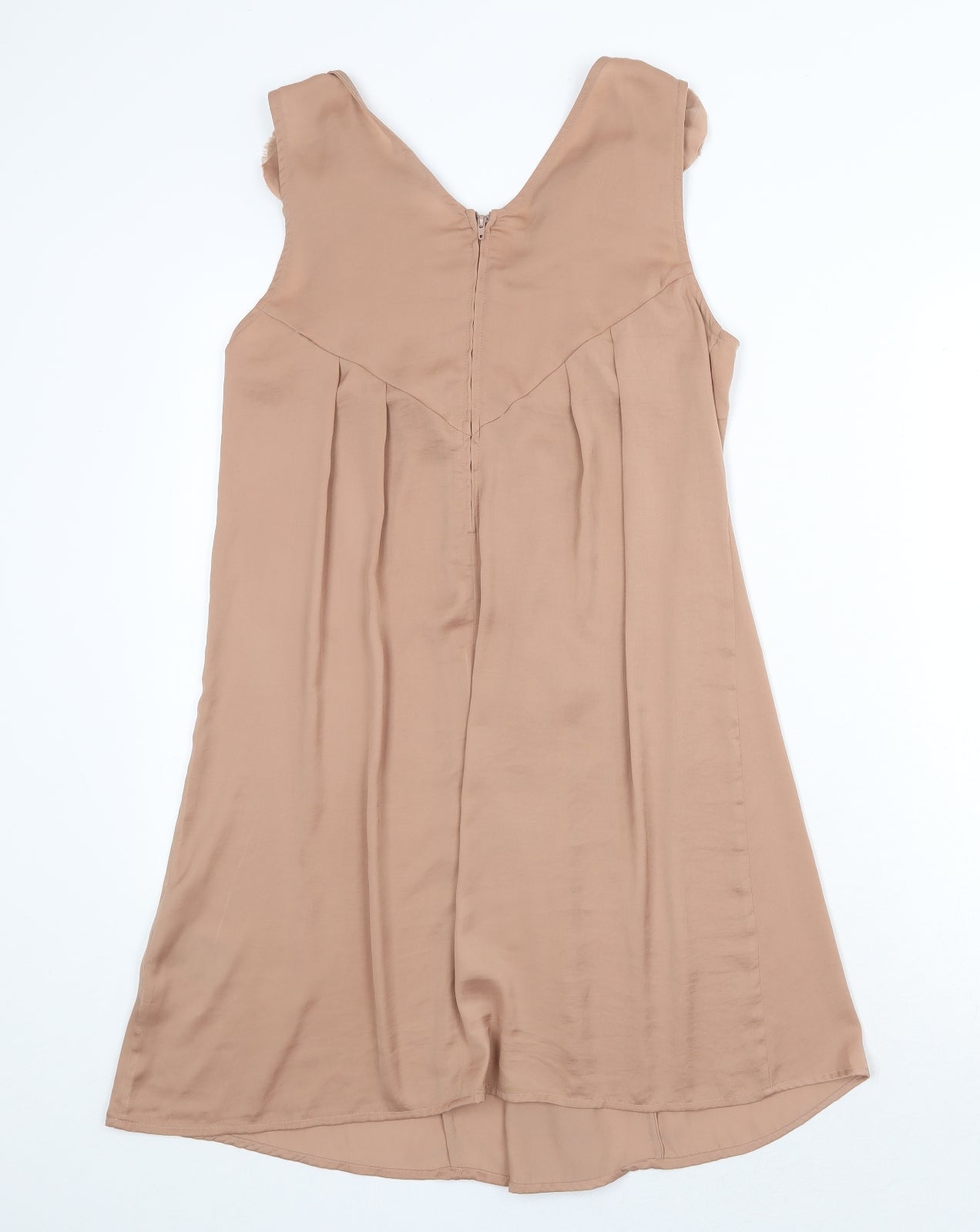 H&M Womens Beige Polyester A-Line Size 8 V-Neck Zip