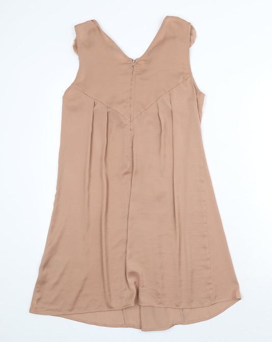 H&M Womens Beige Polyester A-Line Size 8 V-Neck Zip