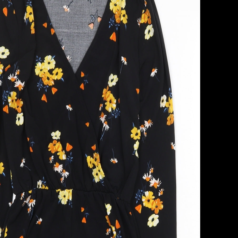H&M Womens Black Floral Polyester Playsuit One-Piece Size 4 Snap
